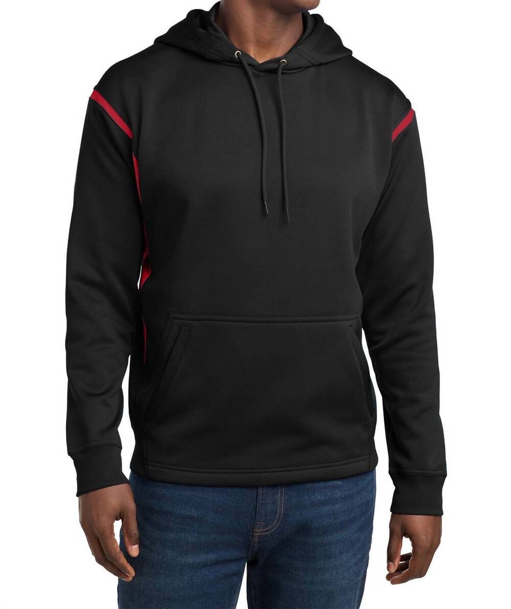 NEW SPORT-TEK tech fleece colorblock hooded sweatshirt in black/red